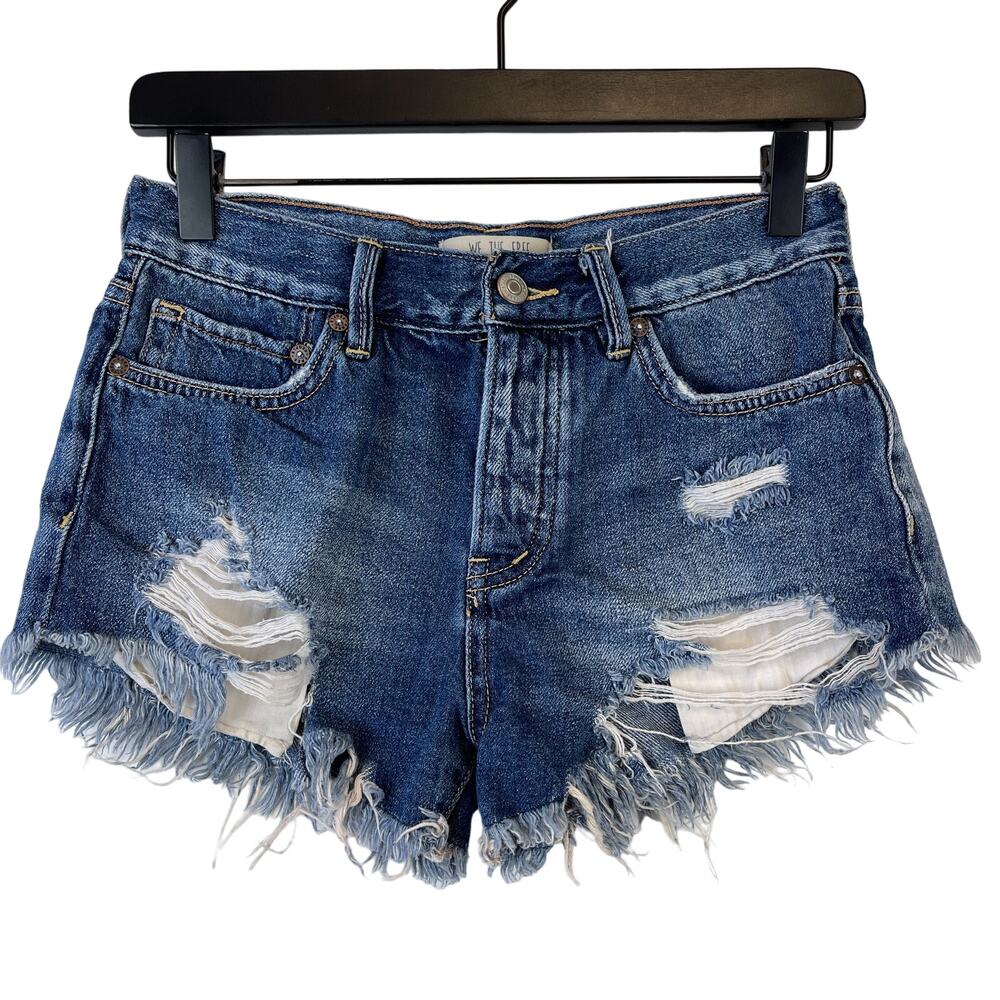 Free People We The Free Size 24 Distressed High Rise Festival Denim Shorts Blue